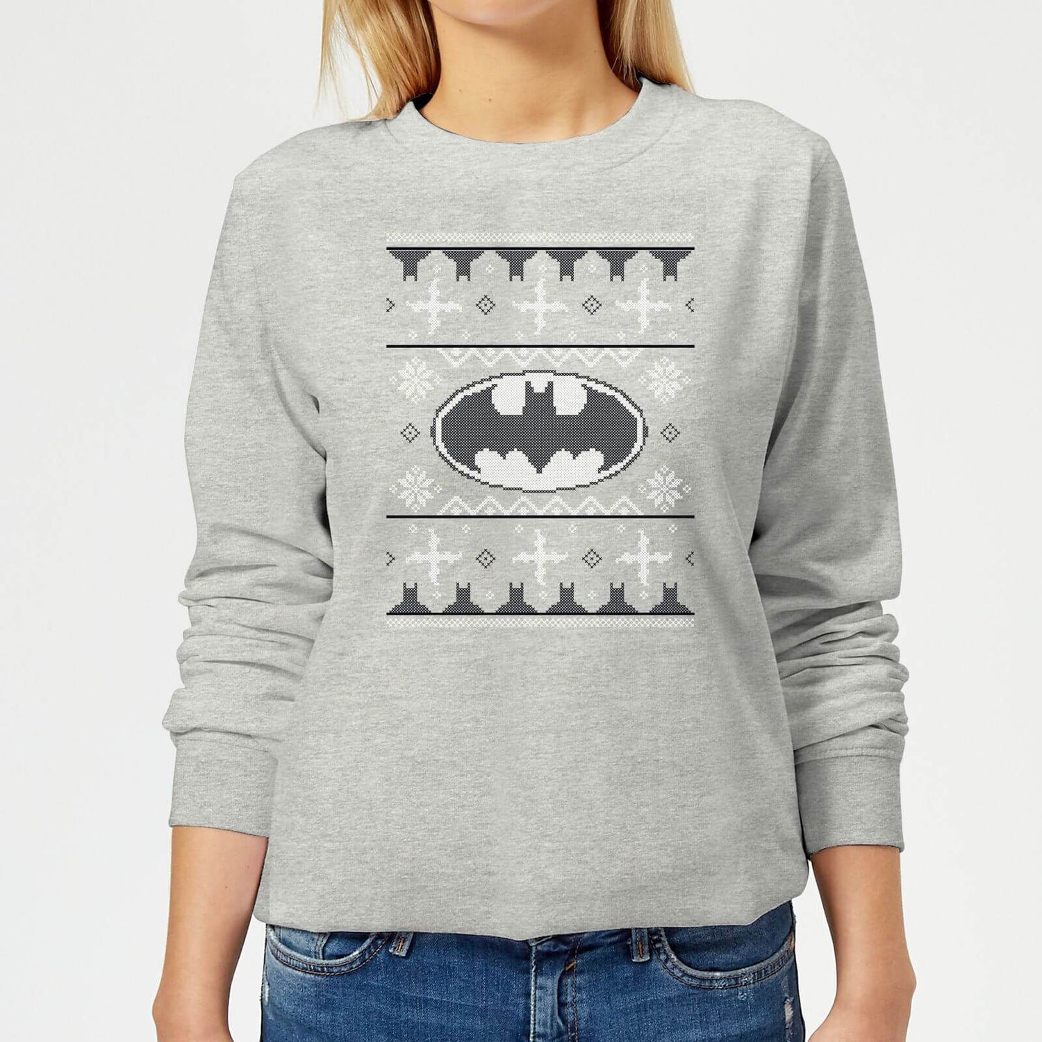 DC Comics Batman Knit Women's Christmas Sweater in Grey Clothing