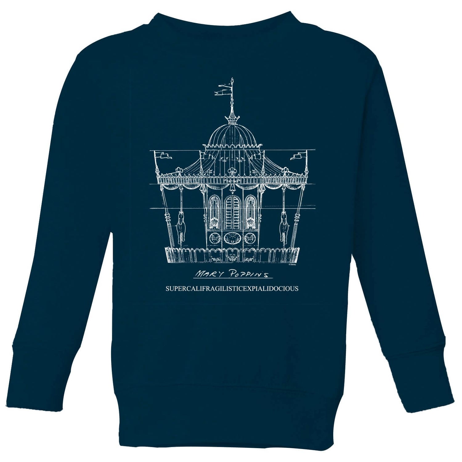Mary Poppins Carousel Sketch Kids Christmas Sweatshirt Navy IWOOT UK
