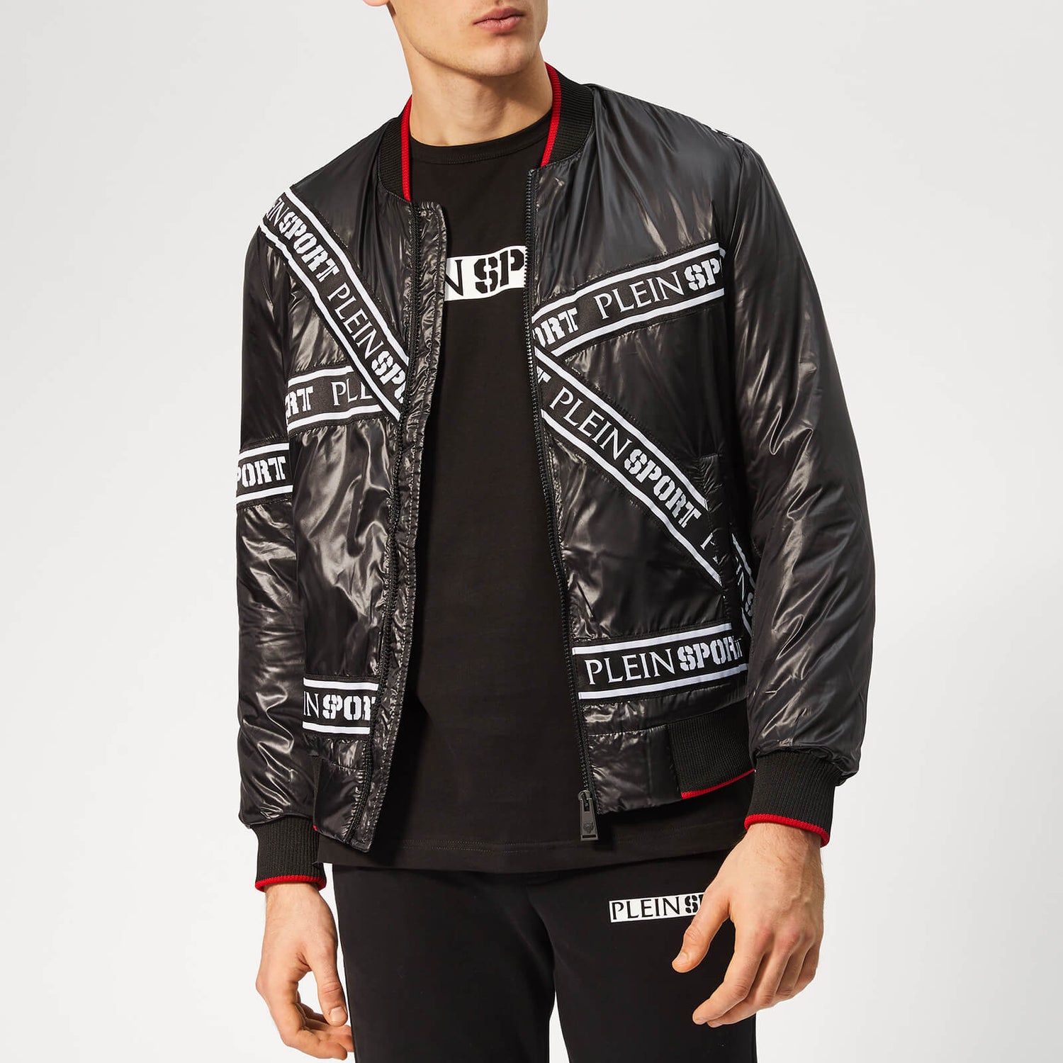Plein Sport Men s Tape Stripes Nylon Jacket Black TheHut