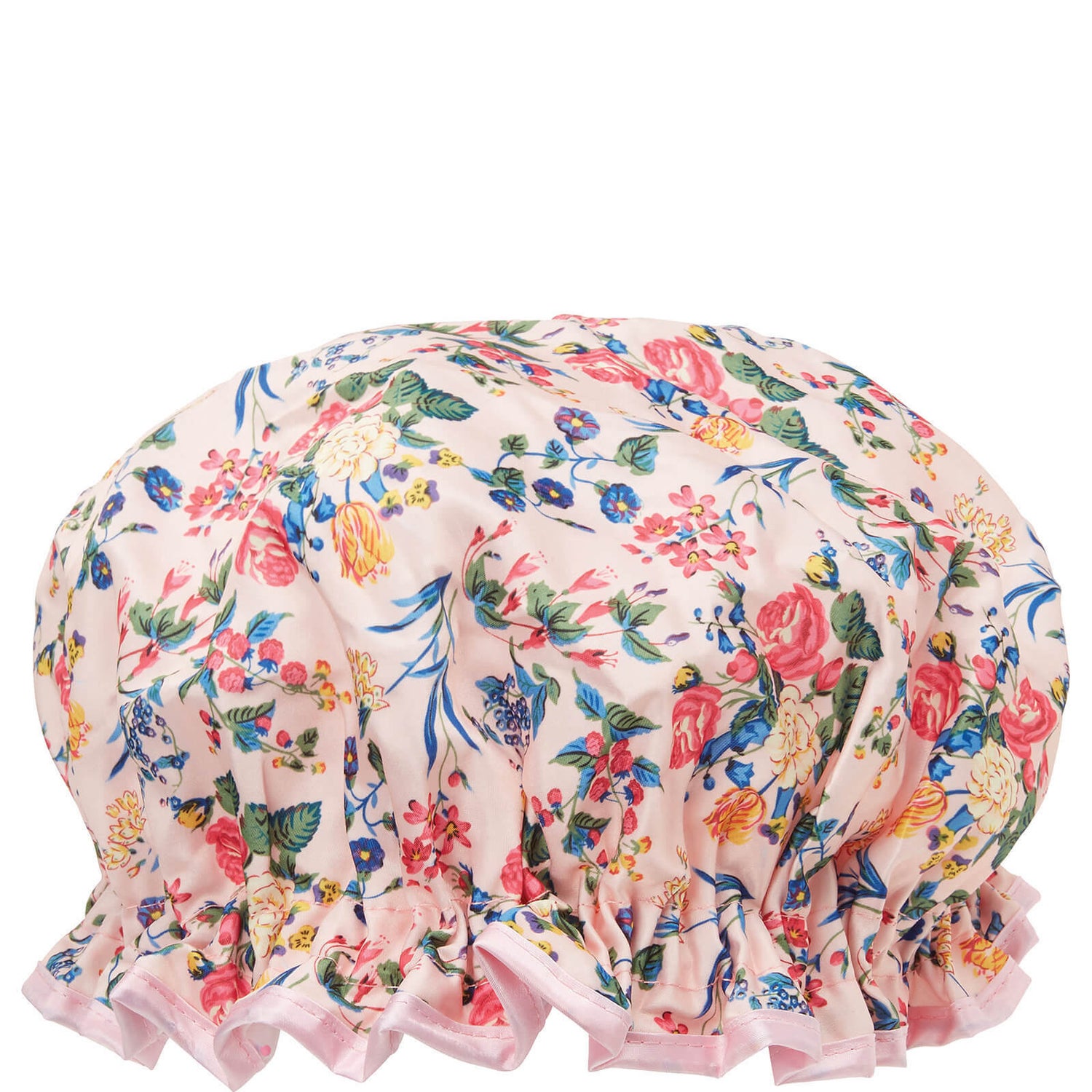 The Vintage Cosmetic Company Shower Cap Pink Floral Satin LOOKFANTASTIC