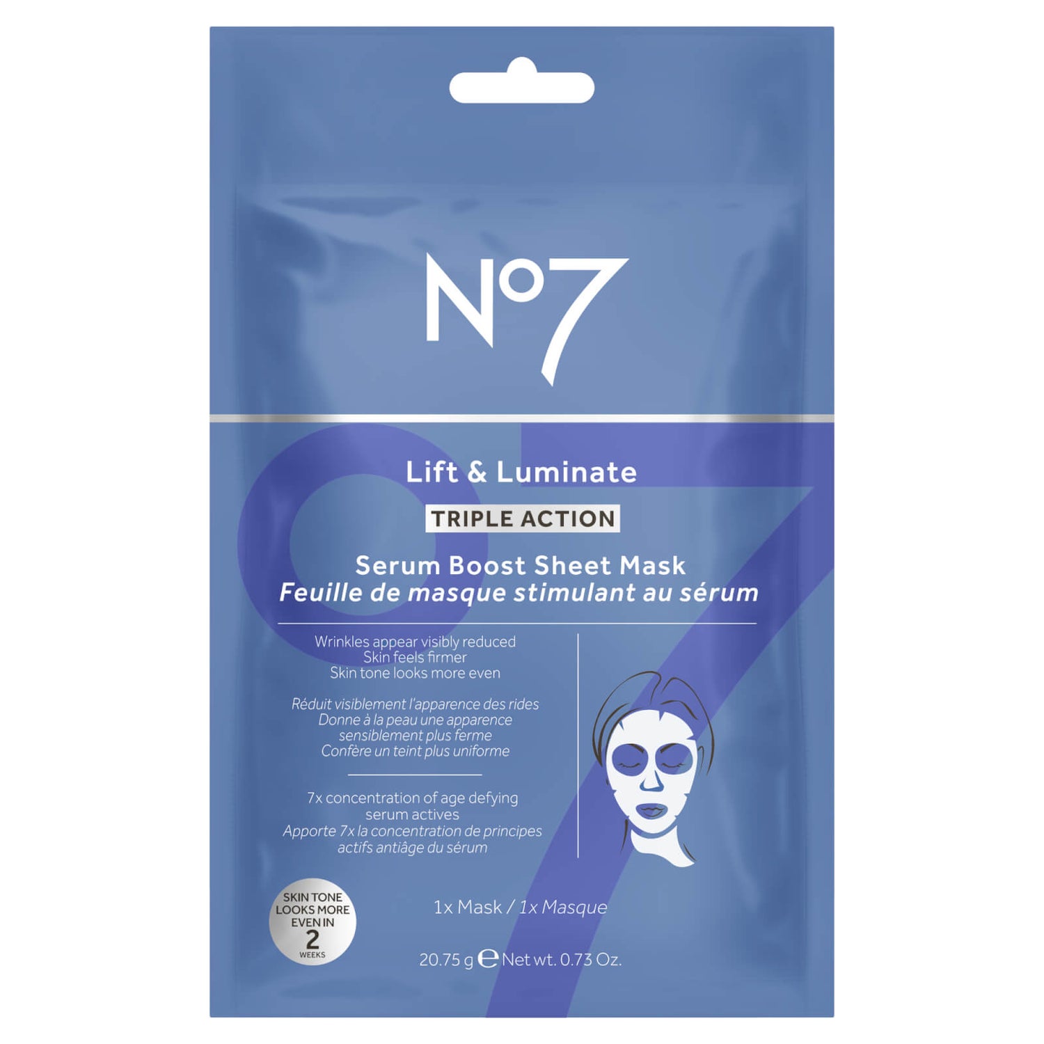 No7 Lift and Luminate Sheet Mask 0.73oz - LOOKFANTASTIC