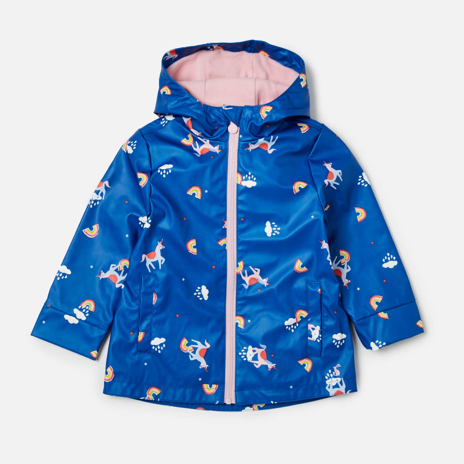 Joules Girls Raindance Waterproof Coat Blue Unicorn Clouds TheHut