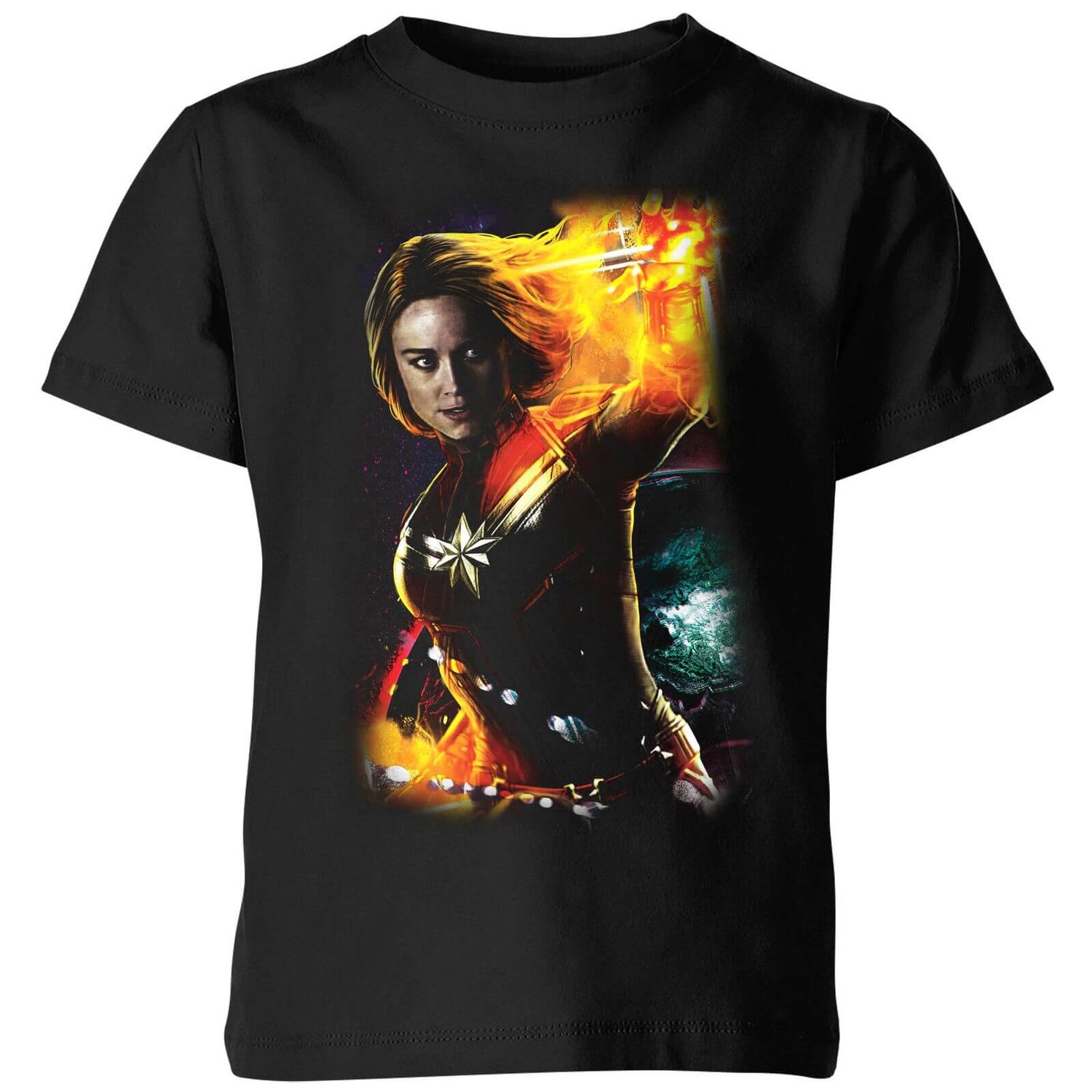 Captain Marvel Galactic Shine Kids T Shirt Black Clothing Zavvi UK