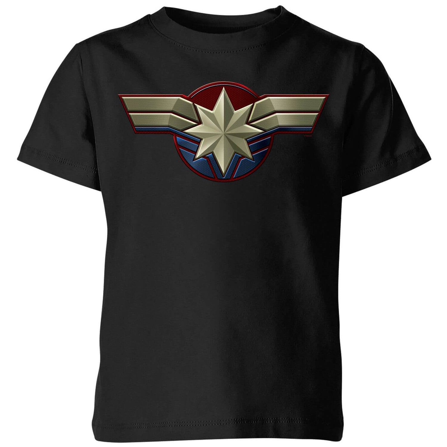 Captain Marvel Chest Emblem Kids T Shirt Black Clothing Zavvi UK