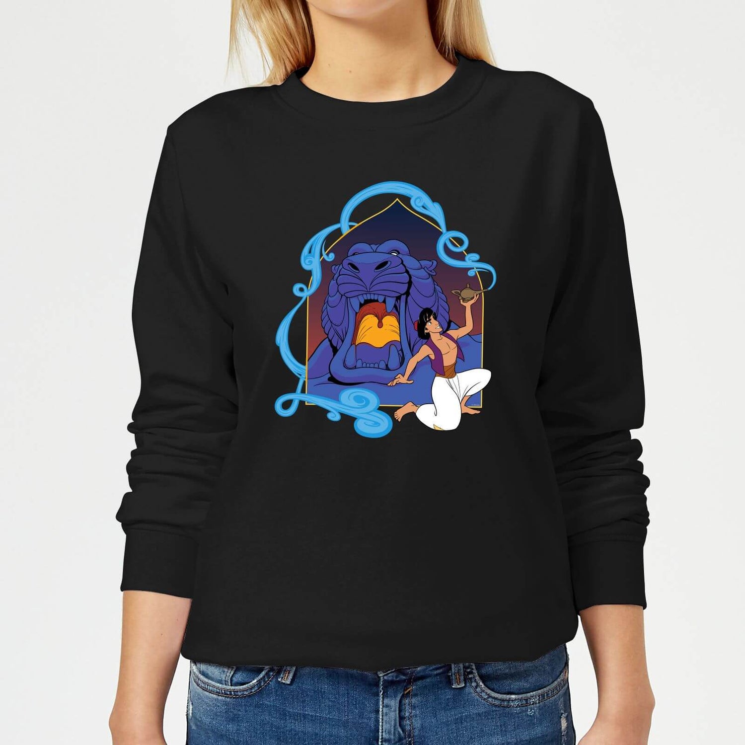 Disney Aladdin ブラック スウェット アメリカ製XL Disney Aladdin Cave Of Wonders Women's Sweatshirt - Black Clothing