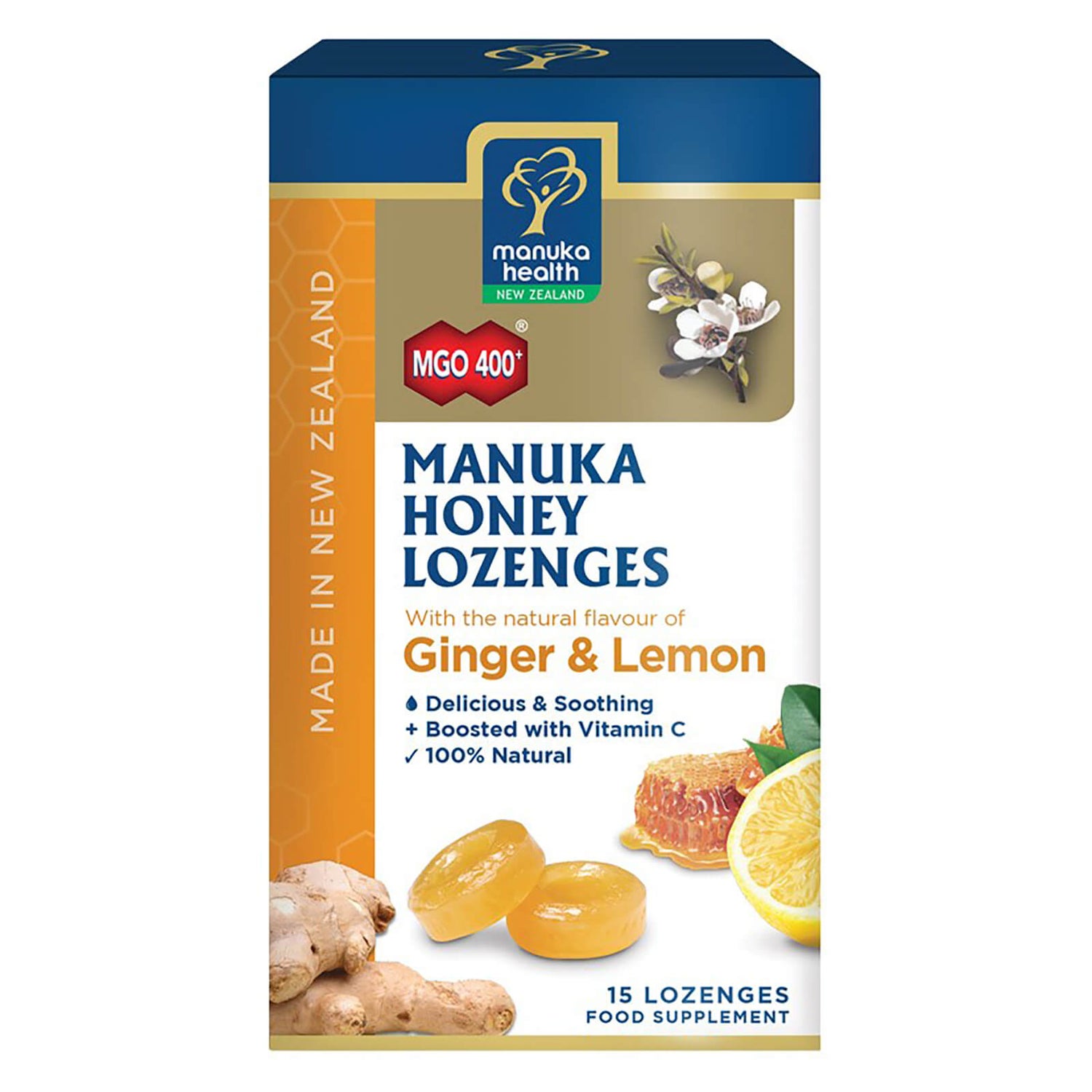 MGO 400+ Manuka Honey Lozenges with Ginger & Lemon 15 Lozenges