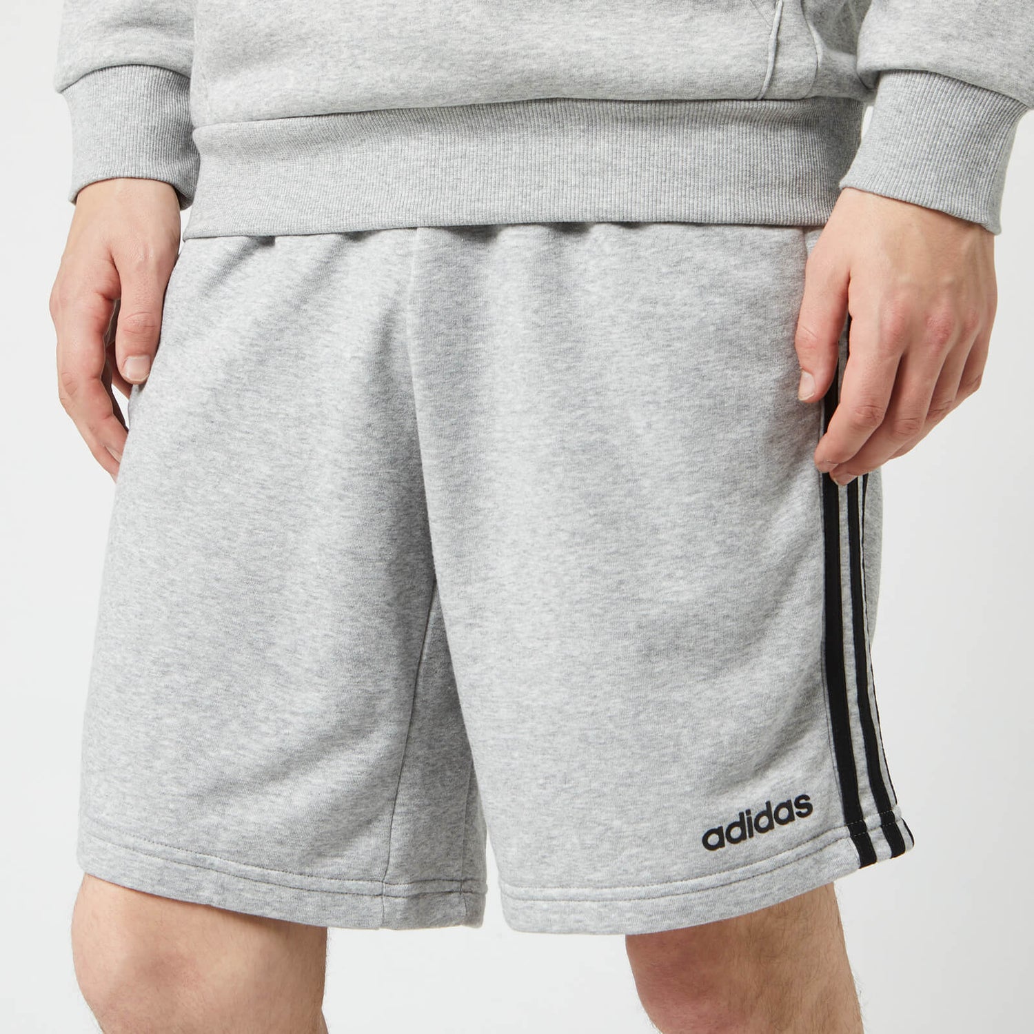 adidas Men's Essential 3 Stripe Fleece Shorts - Grey | TheHut.com