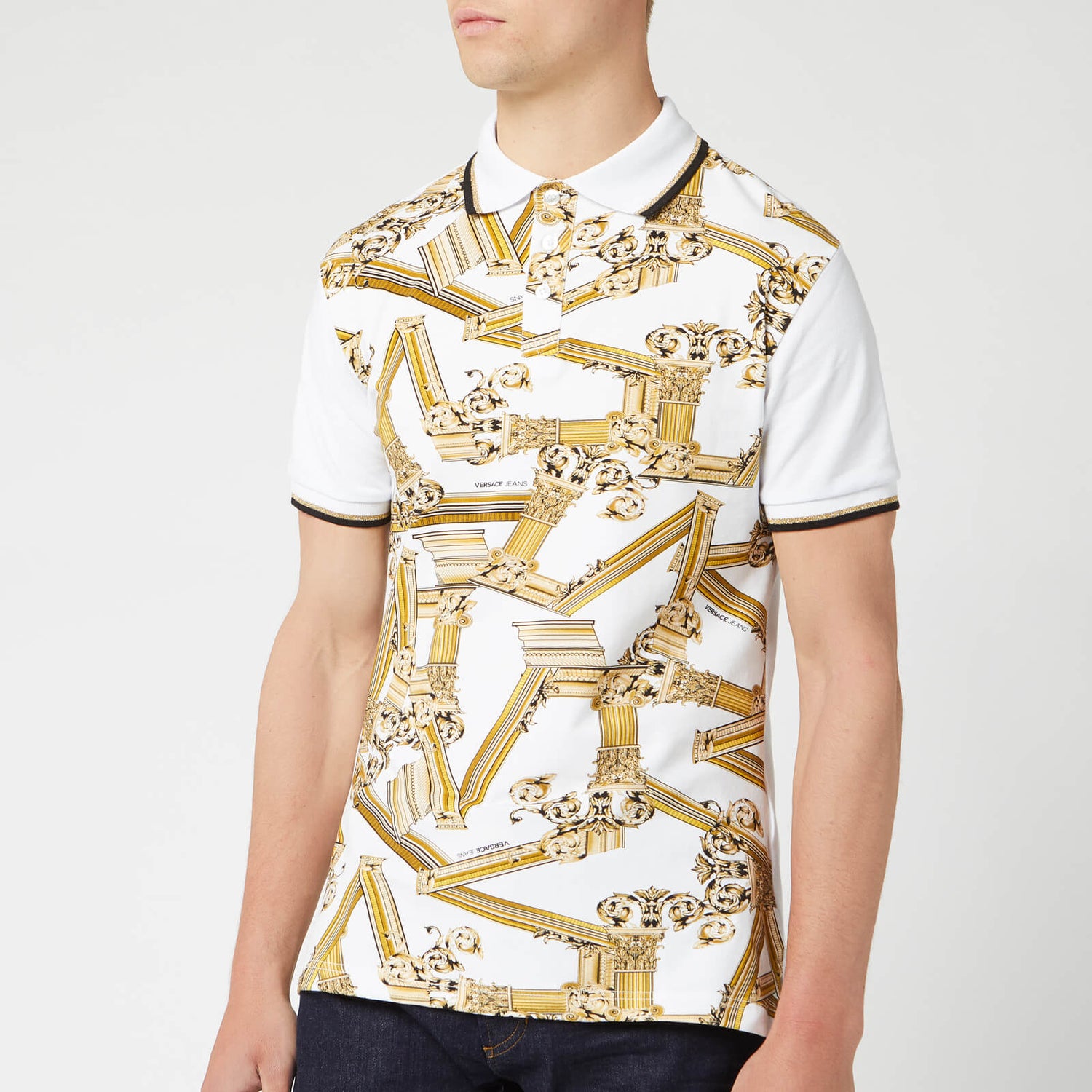 Versace Jeans Men s Patterned Polo Shirt Bianco Ottico TheHut