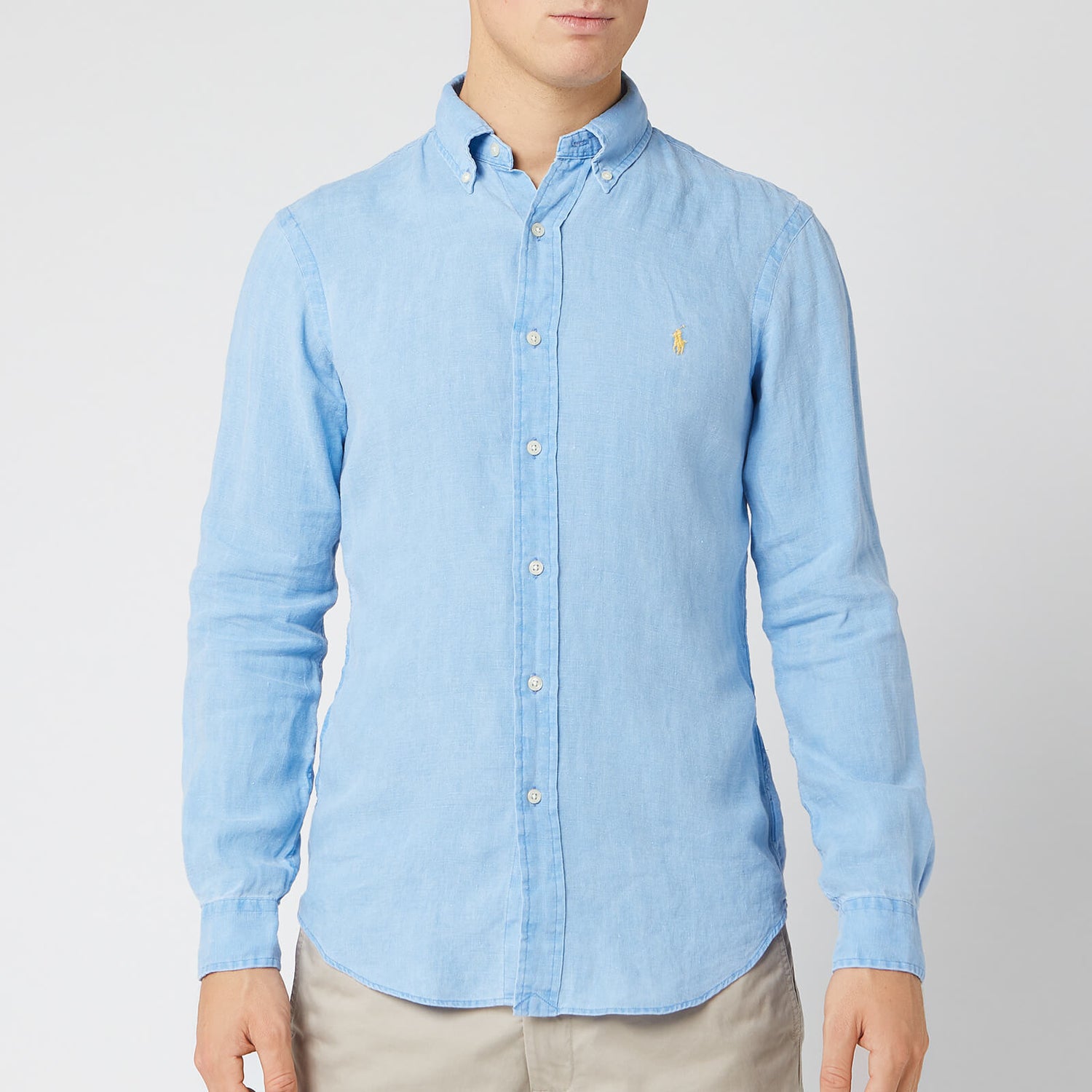 Polo Ralph Lauren Men's Slim Fit Linen Shirt - Riviera Blue - Free UK ...
