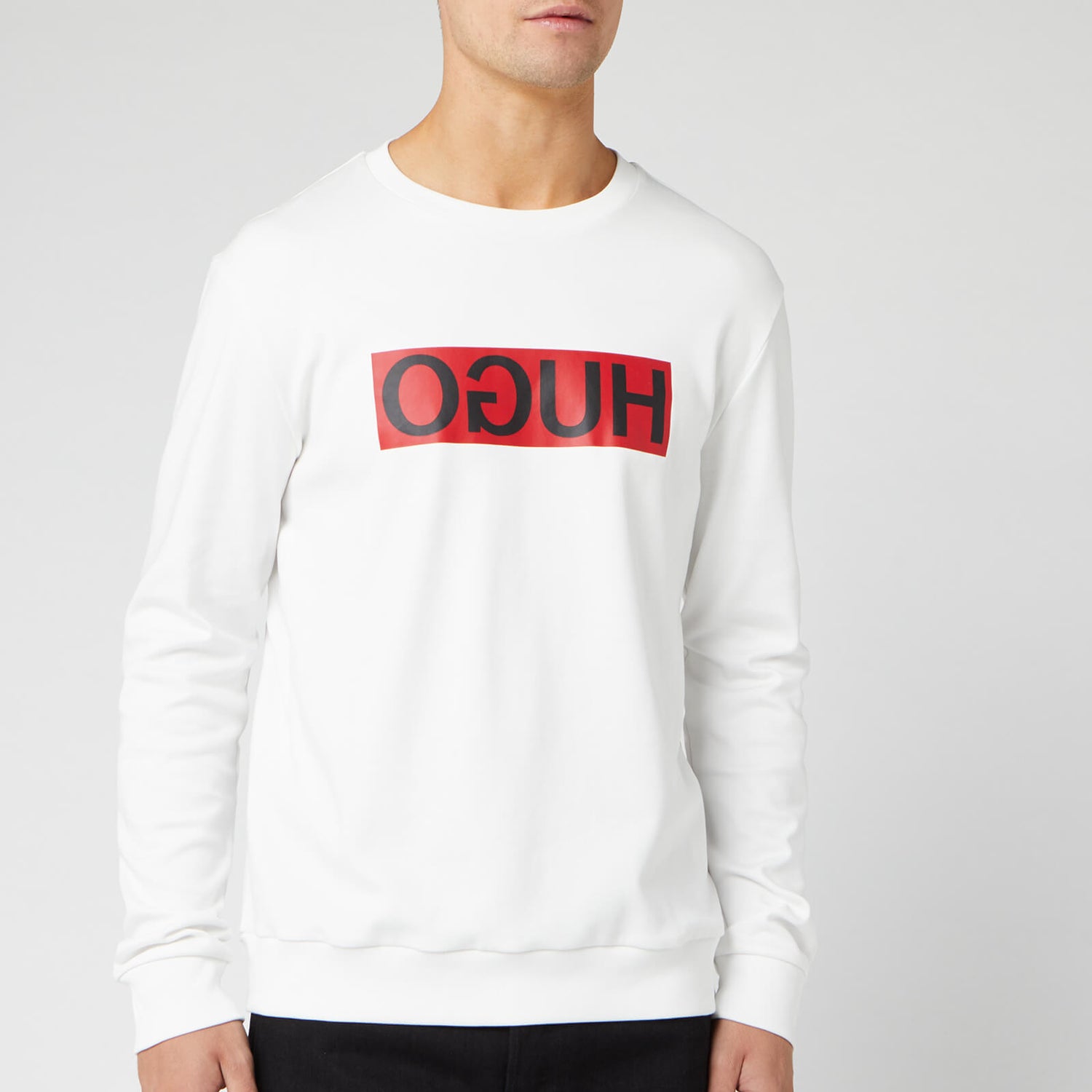 HUGO Men s Dicago Reverse Logo Sweatshirt White Red TheHut