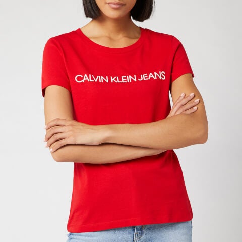 Calvin Klein Jeans Women's Institutional Logo Slim Fit T-Shirt - Barbados  Cherry 