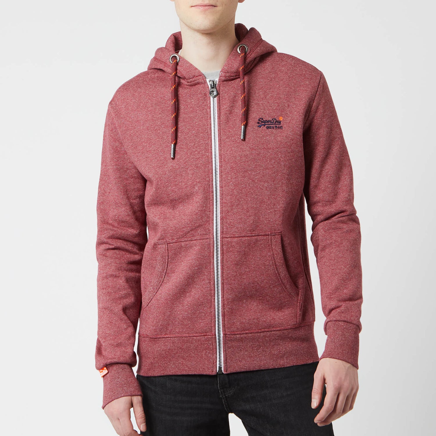 Superdry Men's Orange Label Zip Hoody Darkest Red Feeder Stripe