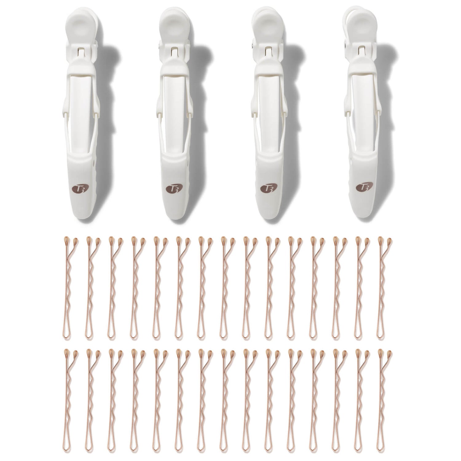 T3 Clip Kit with 4 Alligator Clips and 30 Rose Gold Bobby Pins