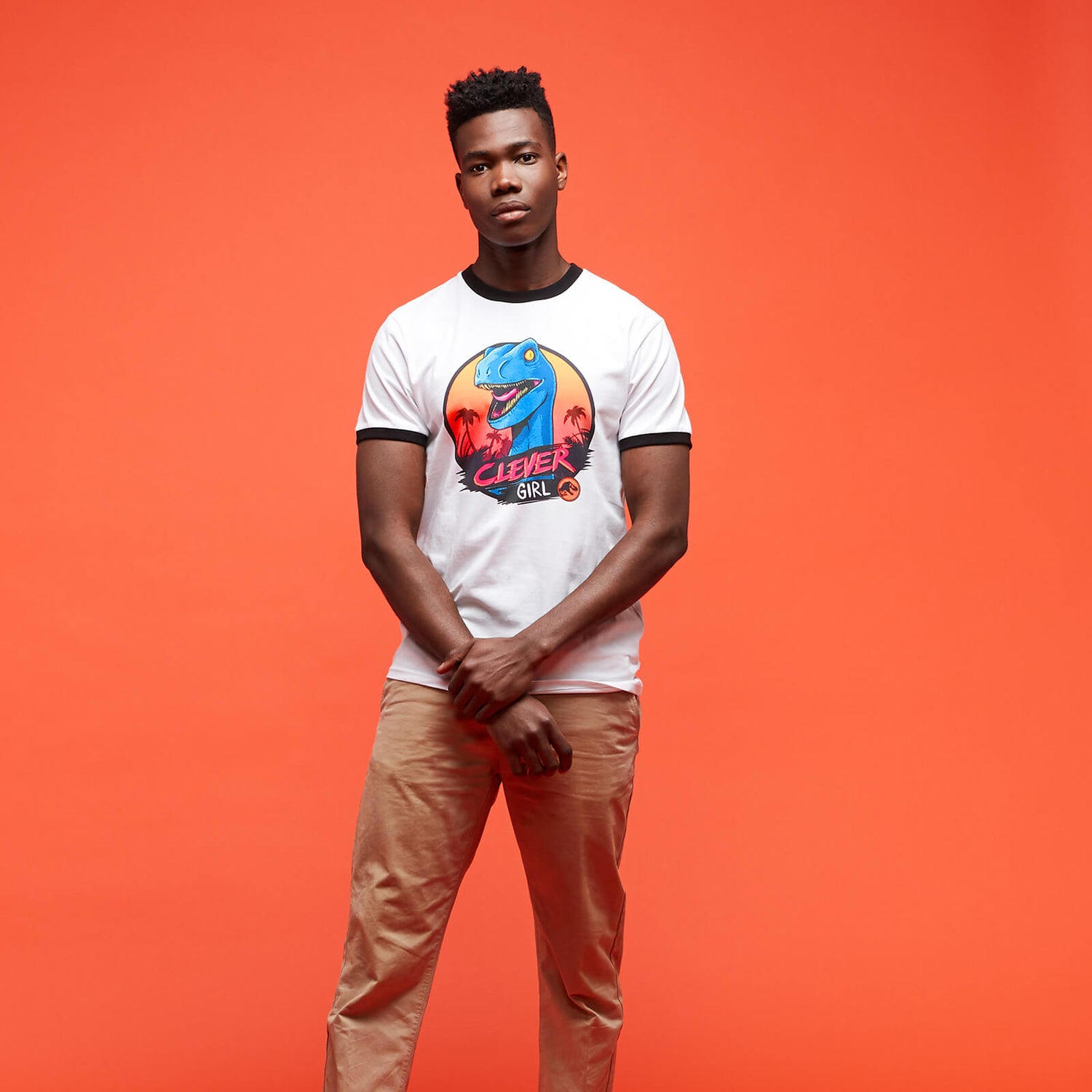 Jurassic Park Primal Clever Girl Ringer T-Shirt White/Black