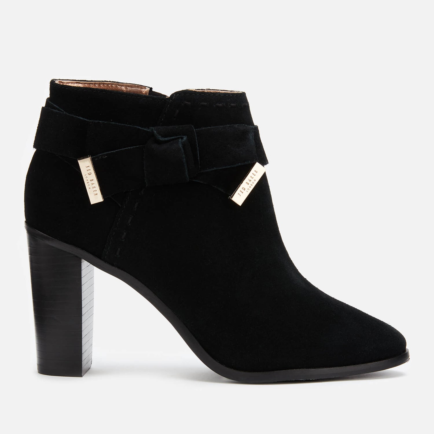 Ted baker black suede heeled ankle boots with bow online