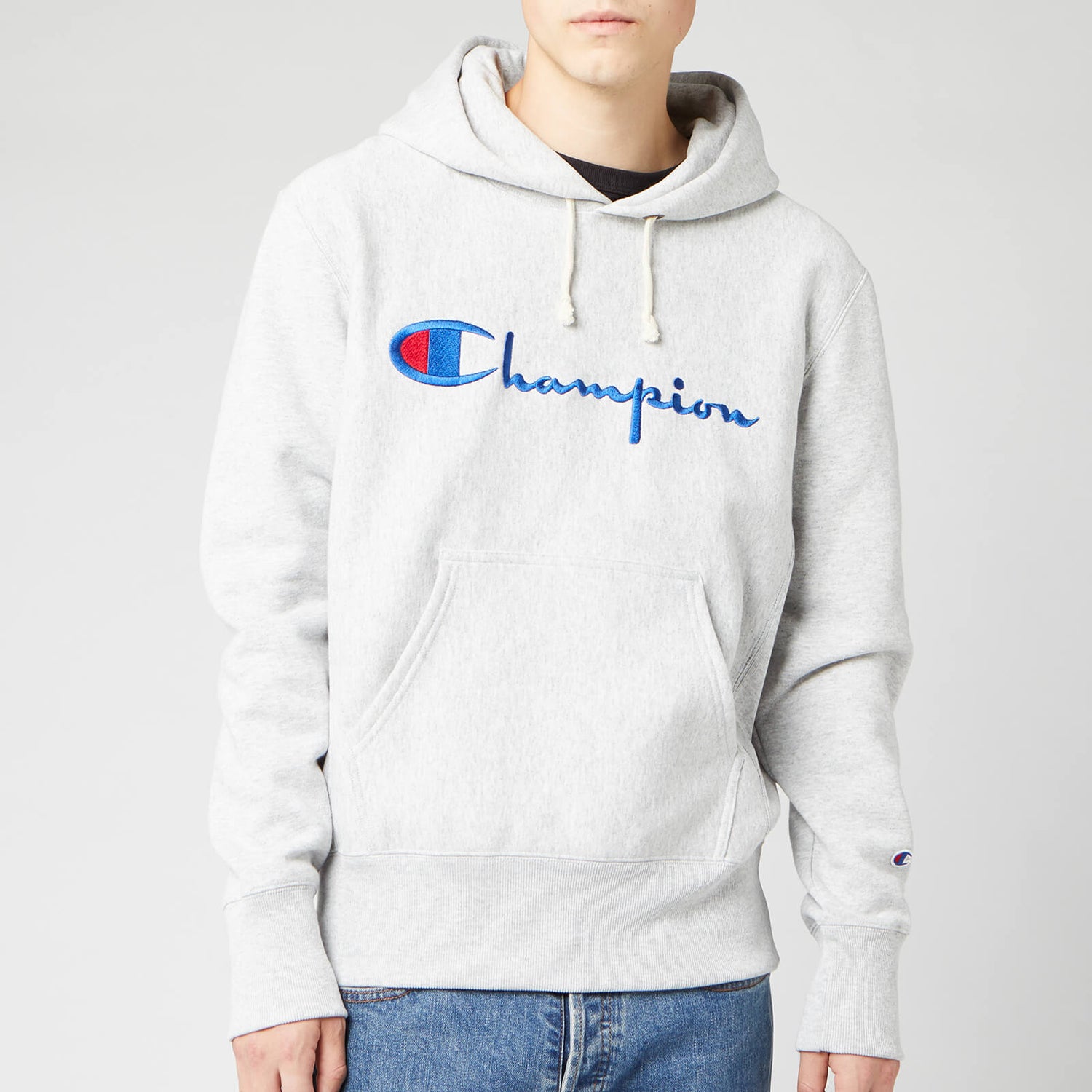 Champion Men s Big Script Hooded Sweatshirt Grey Marl TheHut