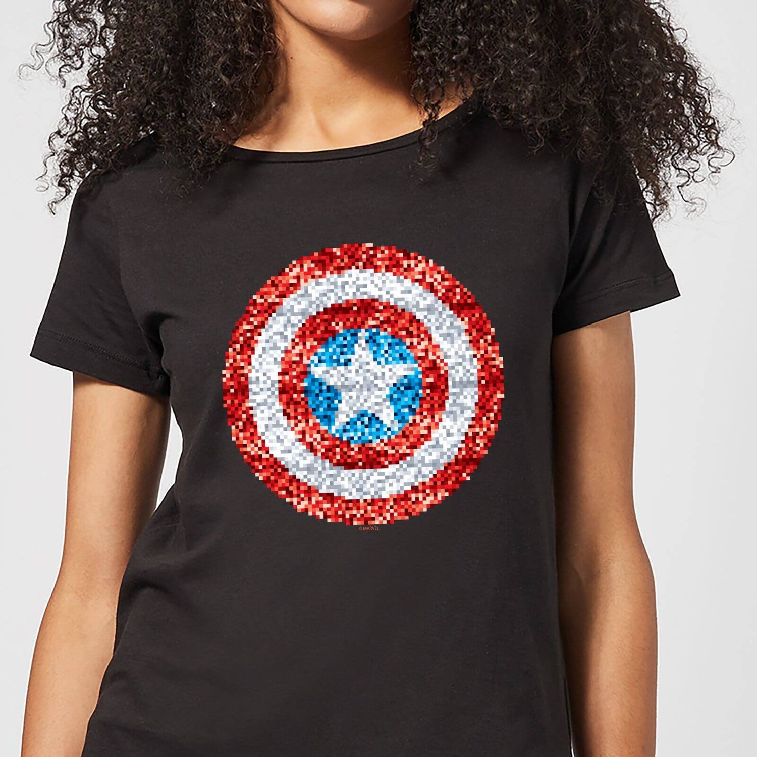 Marvel Captain America Pixelated Shield Women s T Shirt Black Clothing Zavvi Ireland