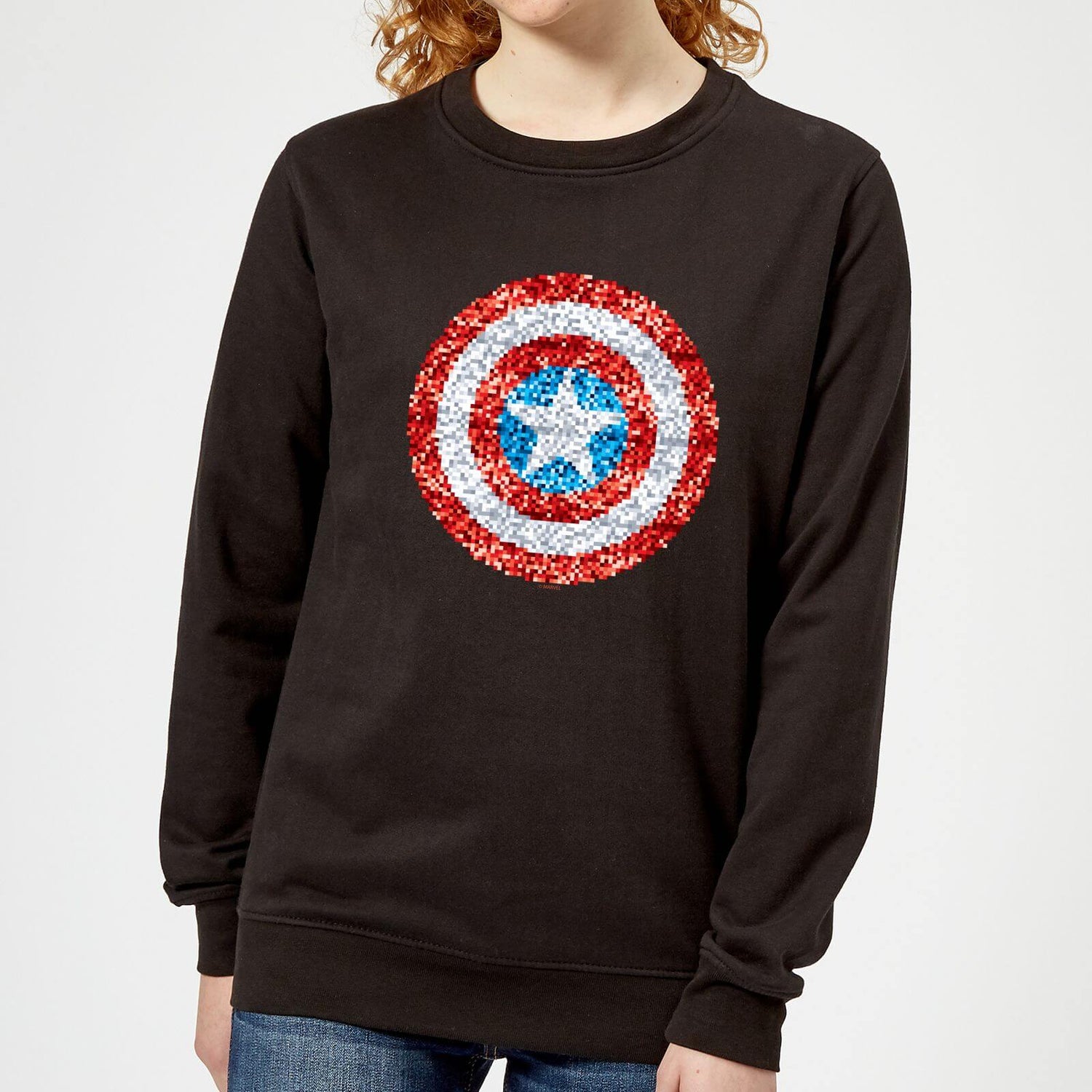 Marvel Captain America Pixelated Shield Women s Sweatshirt Black Clothing Zavvi Ireland