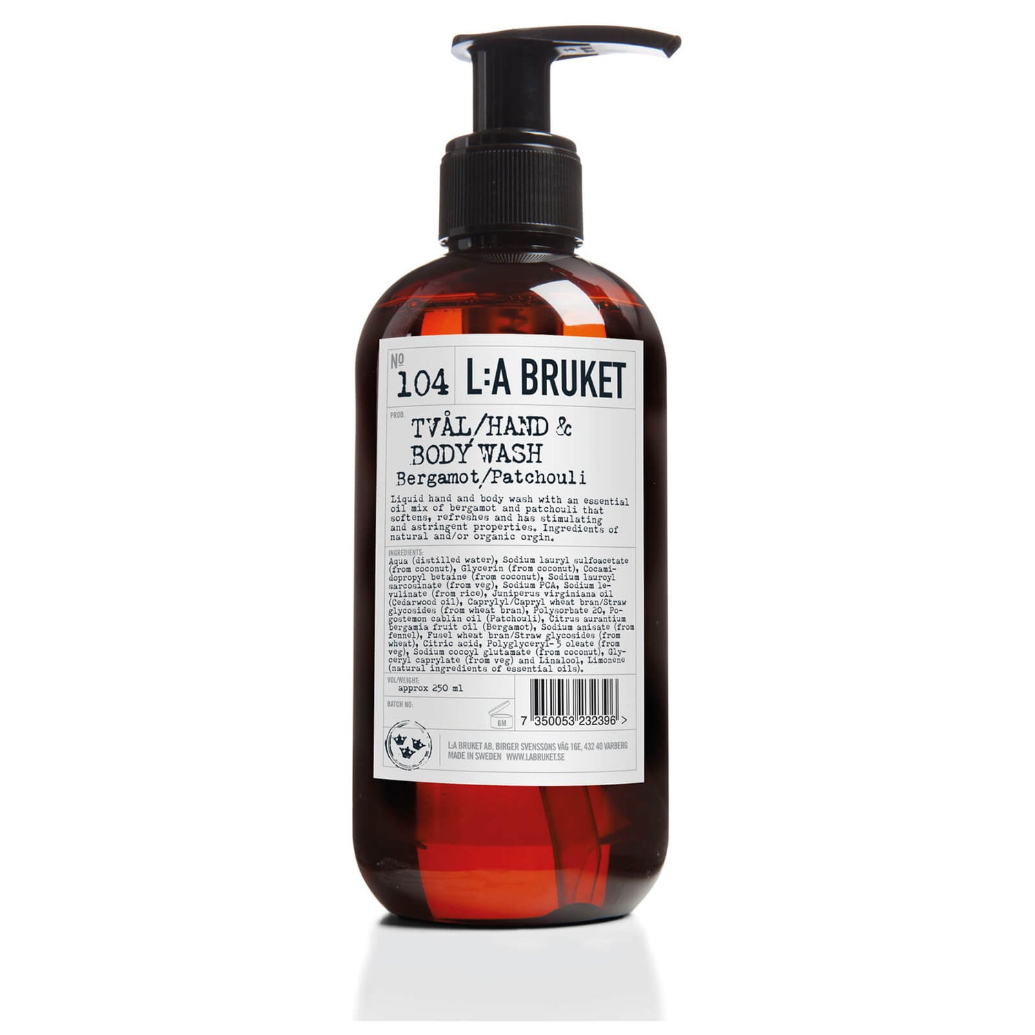 L A BRUKET Small Bergamot and Patchouli Hand and Body Wash 250ml