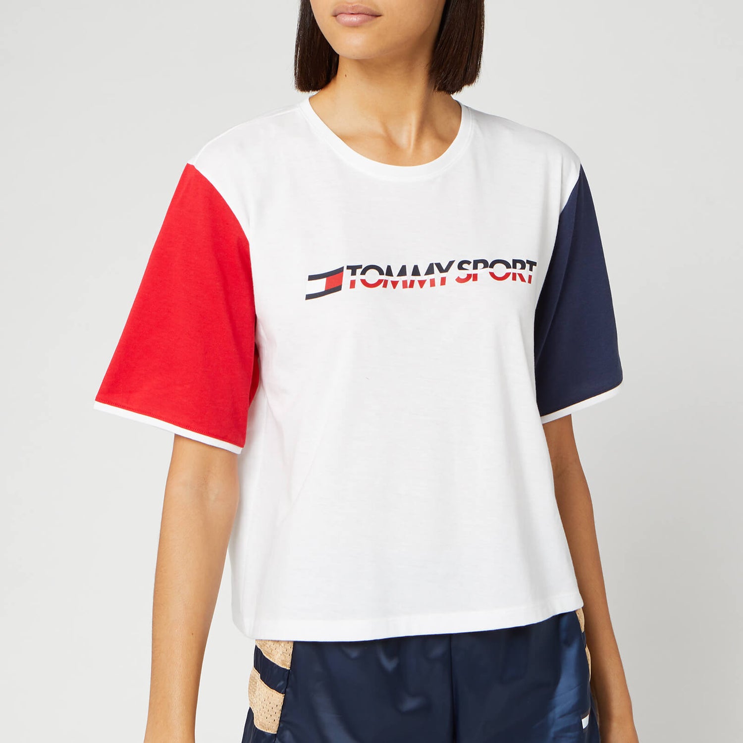 Tommy Sport Women'S Colourblock Logo T-Shirt - Pvh White | Thehut.Com