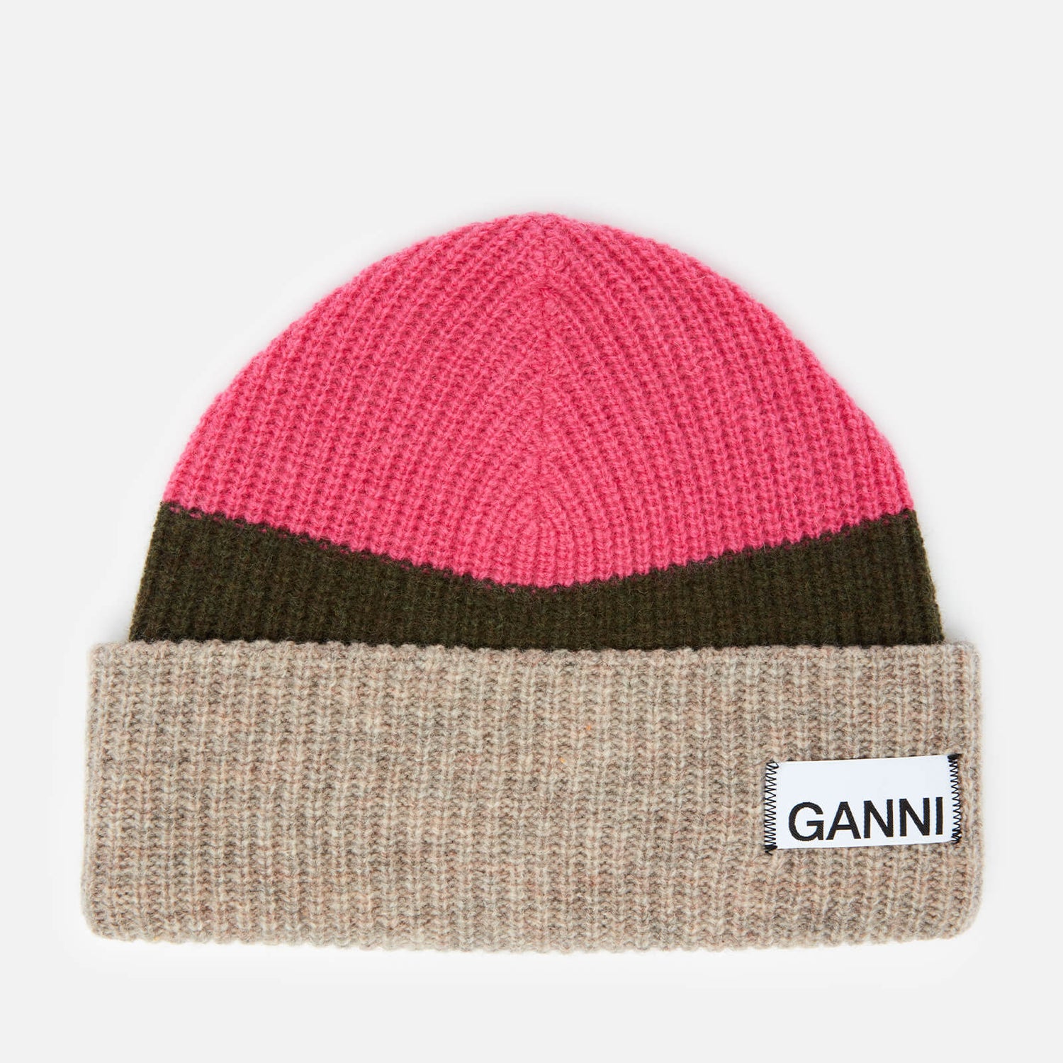 Ganni Women's Knitted Colour Block Beanie - Hot Pink - Free UK Delivery
