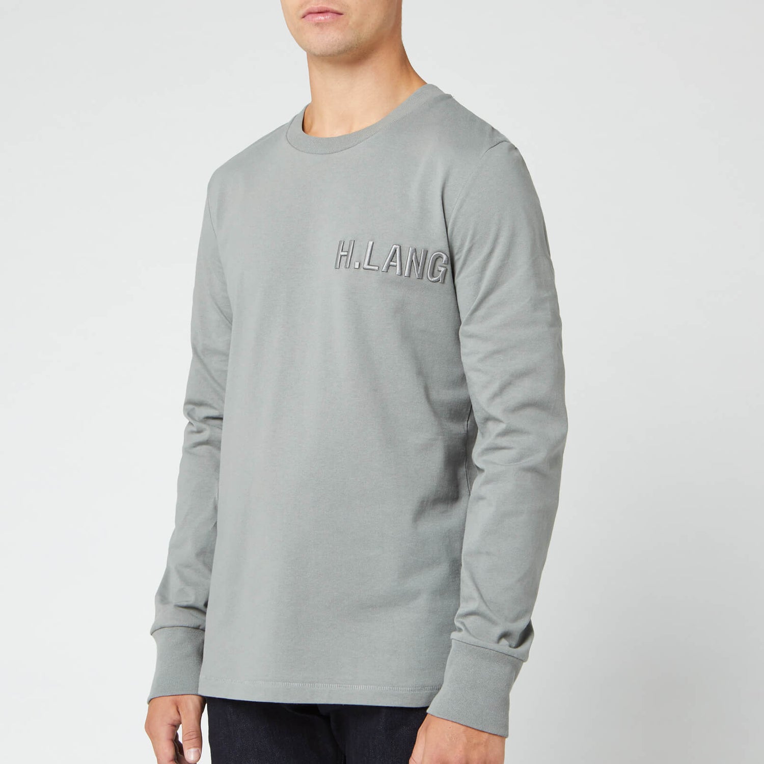 Helmut Lang Men's Raised Embroidery Long Sleeve T-Shirt - Pebble