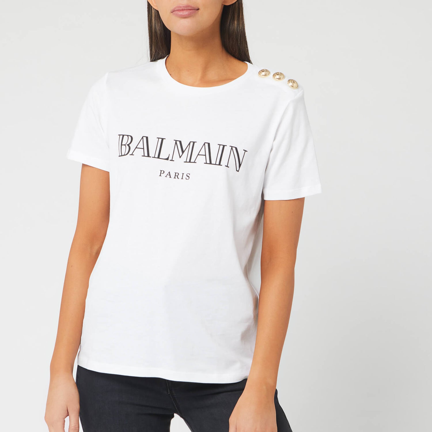 Balmain Women's Short Sleeve 3 Button Vintage Logo T-Shirt - White ...
