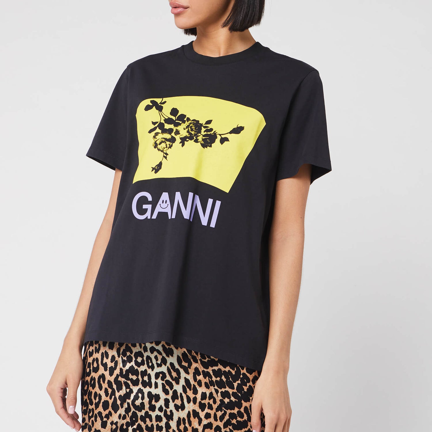 Ganni Women's Floral Graphic Print T-Shirt - Phantom - Free UK Delivery ...