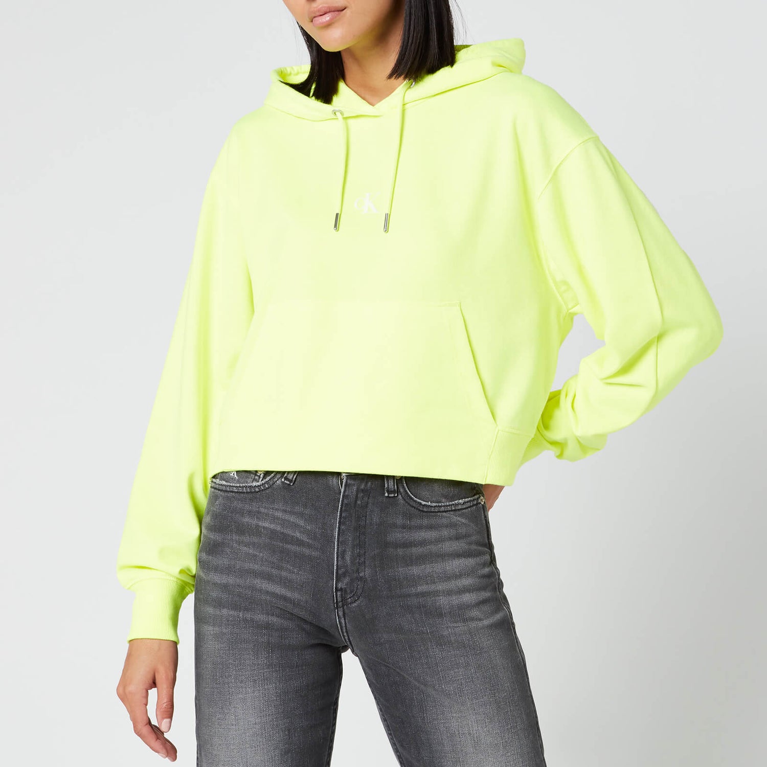 Calvin Klein Jeans Women's Puff Print Cropped Hoodie - Safety Yellow ...
