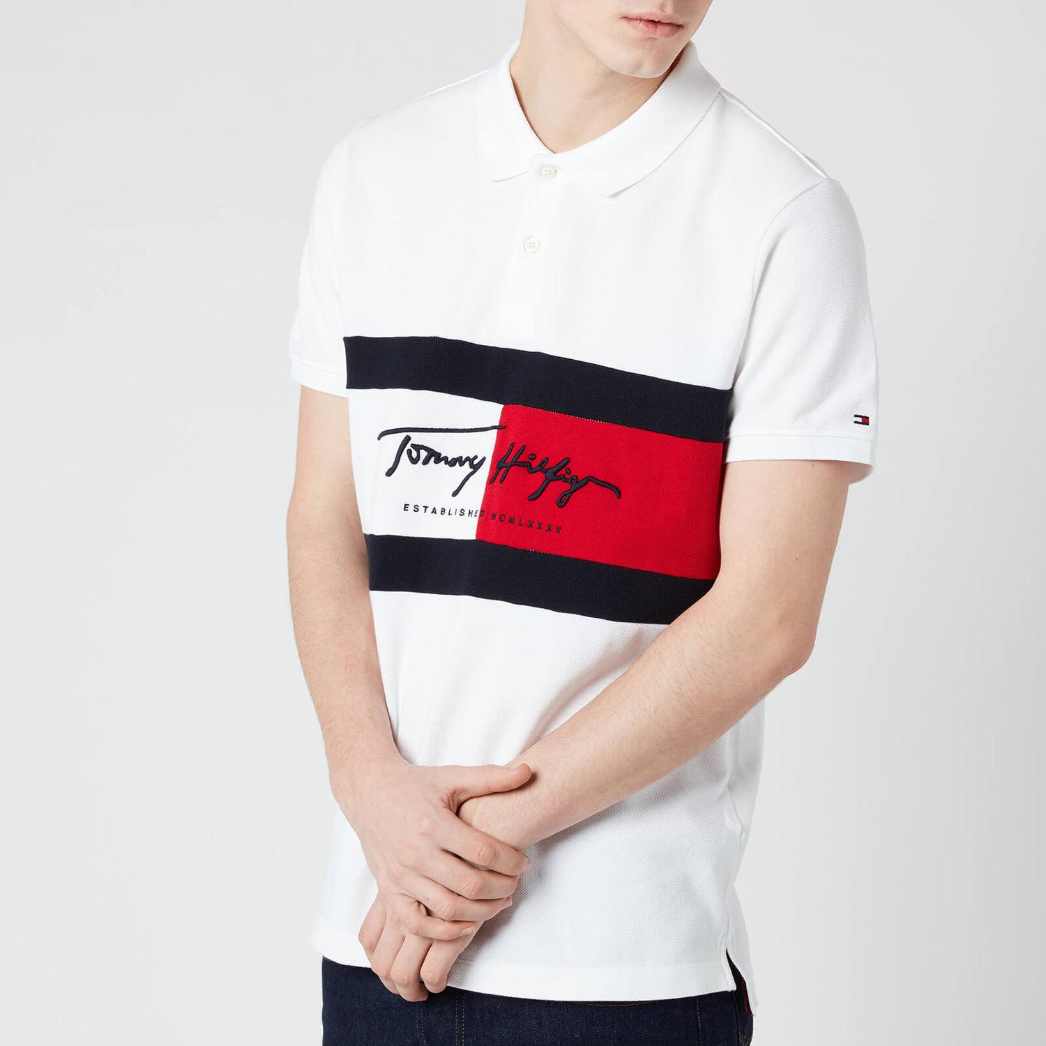 Tommy Hilfiger Men's Slim Fit Autograph Flag Polo Shirt   White