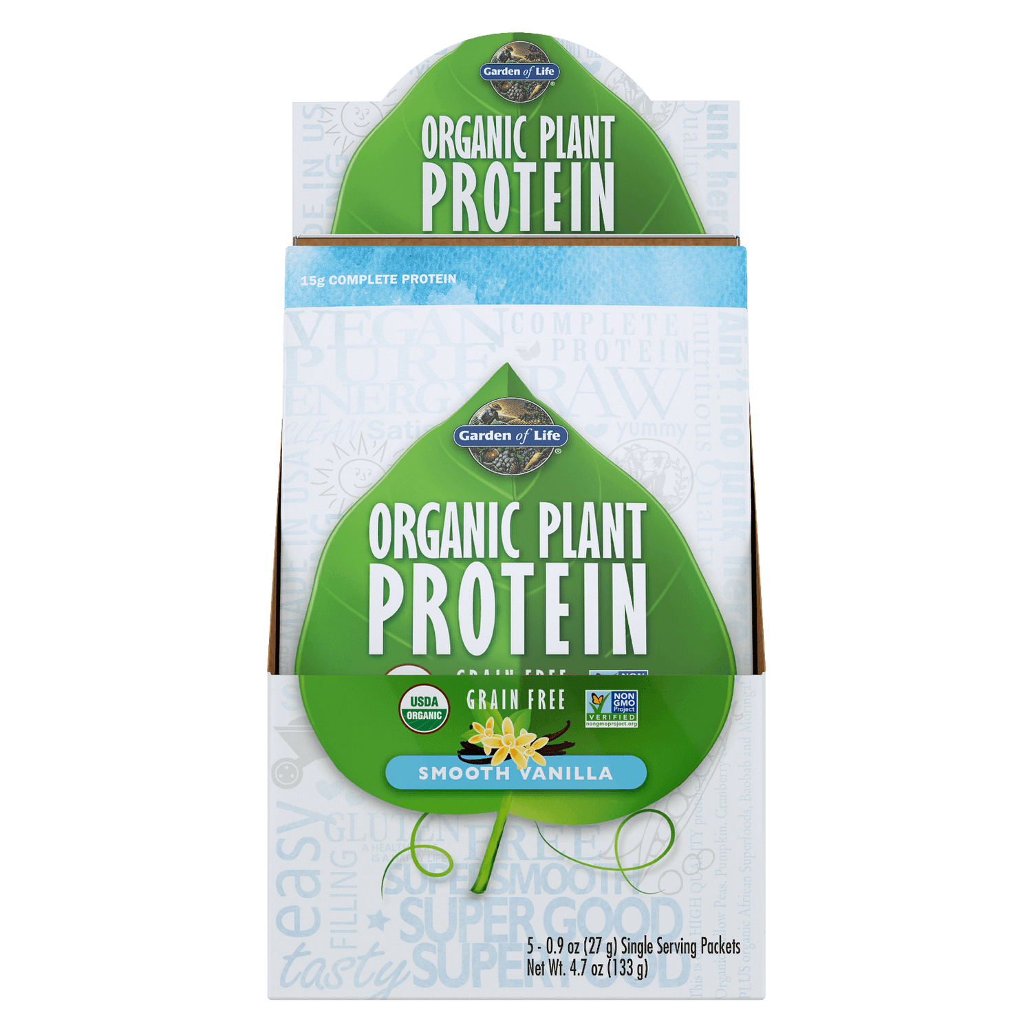 Organic Plant Protein Vanilla 5 Sachets 133g Garden of Life UK