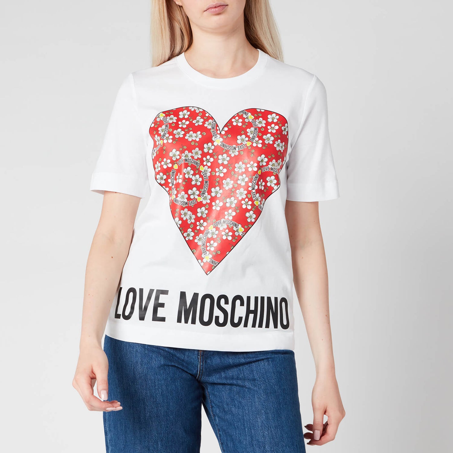 Love Moschino Women's Floral Heart T-Shirt - White | TheHut.com