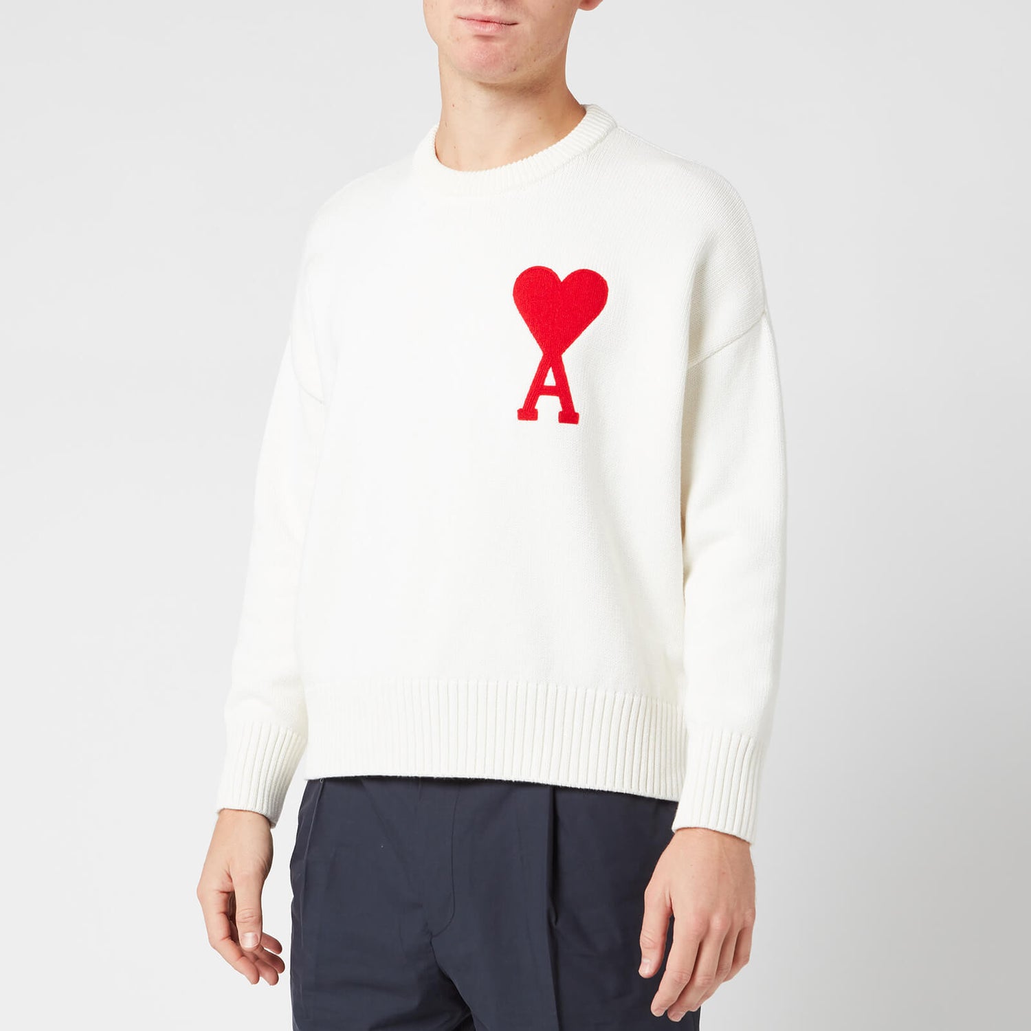AMI Men's Coeur Jumper White Free UK Delivery Available