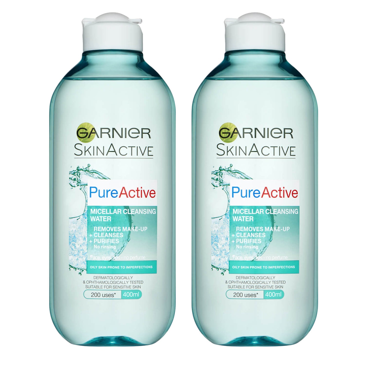 Garnier Pure Active Micellar Water Facial Cleanser Oily Skin 400ml Duo