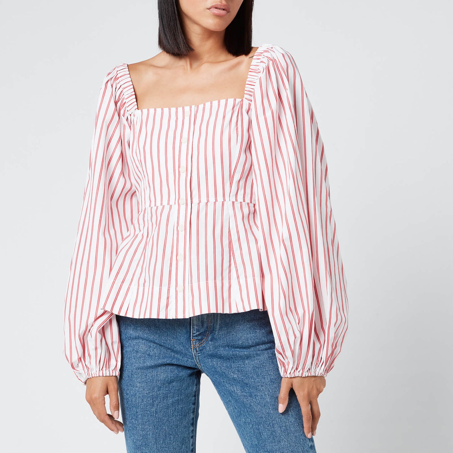Ganni Women's Stripe Cotton Shirt - Lollipop - Free UK Delivery Available
