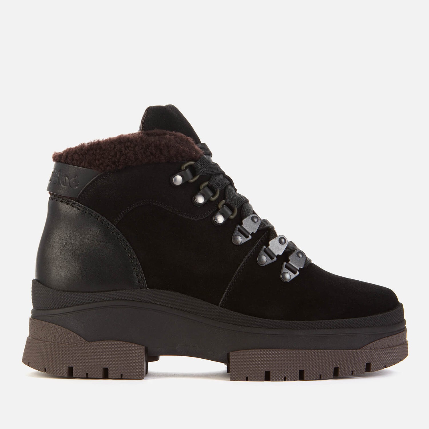 See By Chloé Women's Suede/Shearling Hiking Style Boots - Black | FREE ...