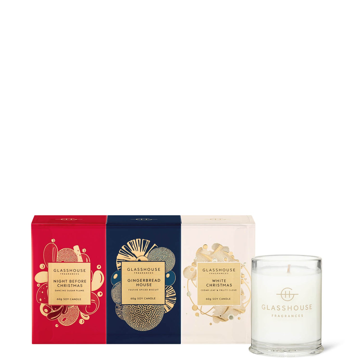 Glasshouse Christmas Mini Candle Trio Set (3 x 60g) LOOKFANTASTIC