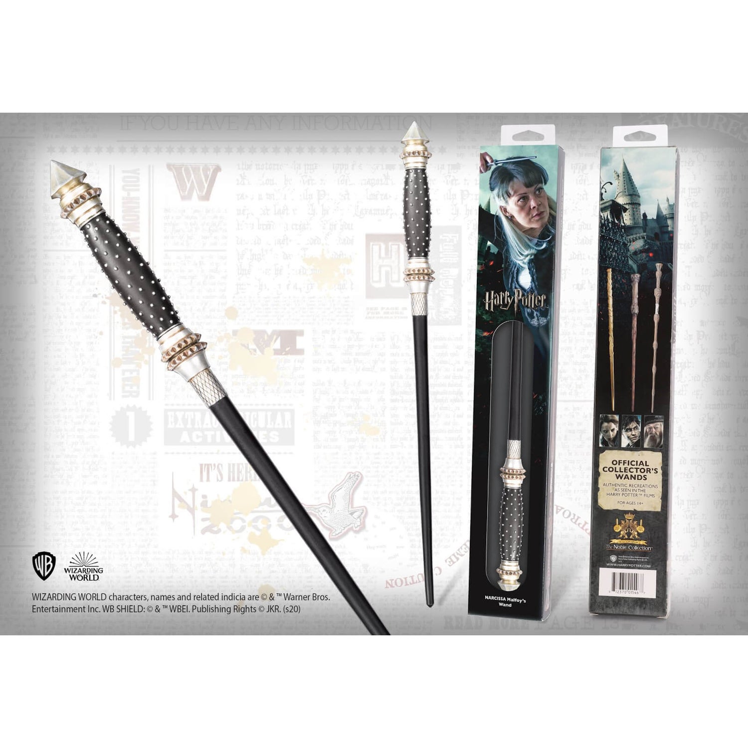 Noble Collection – Baguette Officielle Narcissa Malfoy Harry Potter 35 Cm Avec Étiquette Métal – Réplique Film 1:1