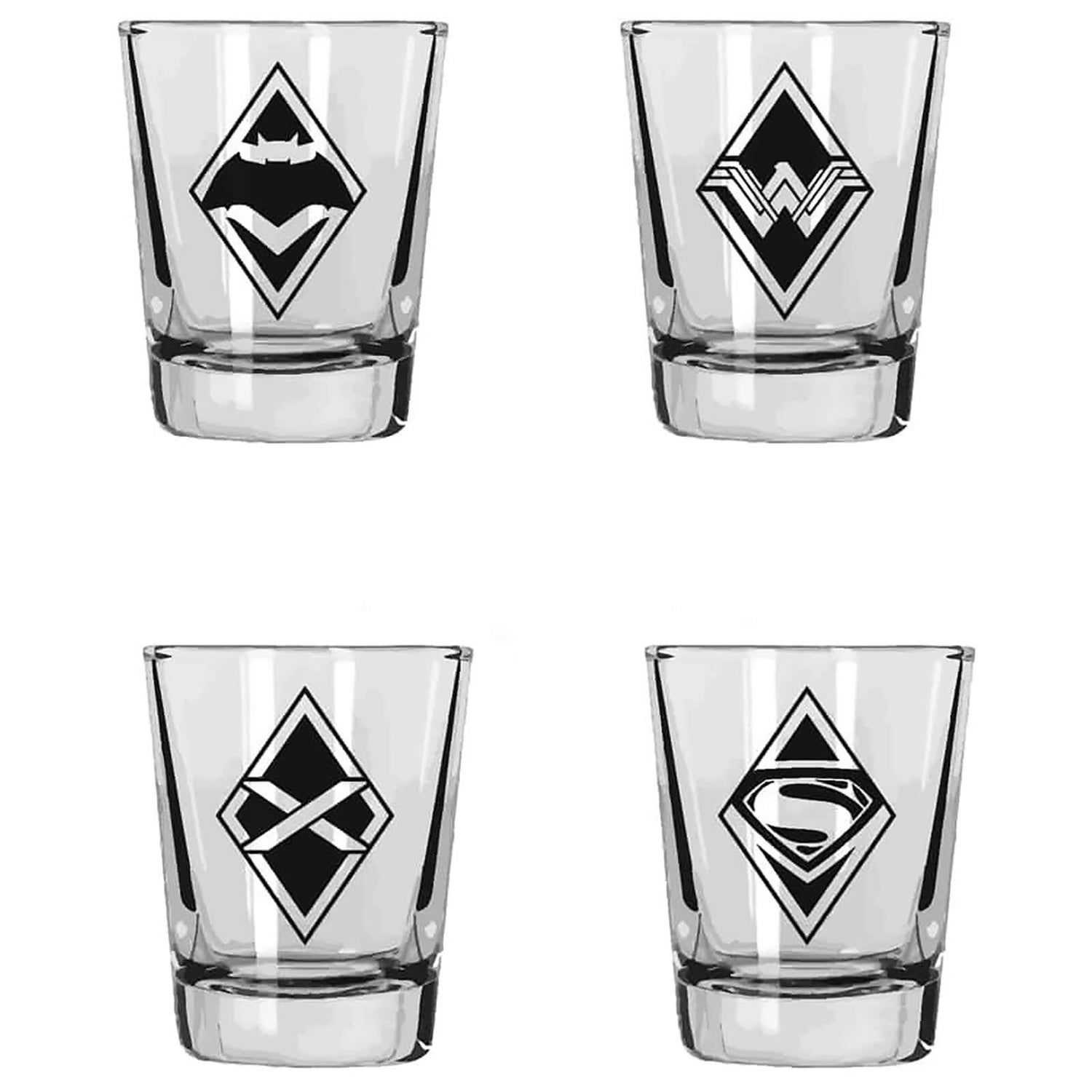 DC Comics DC Universe Shot Glasses Set of 4 Batman Vs Superman Logos