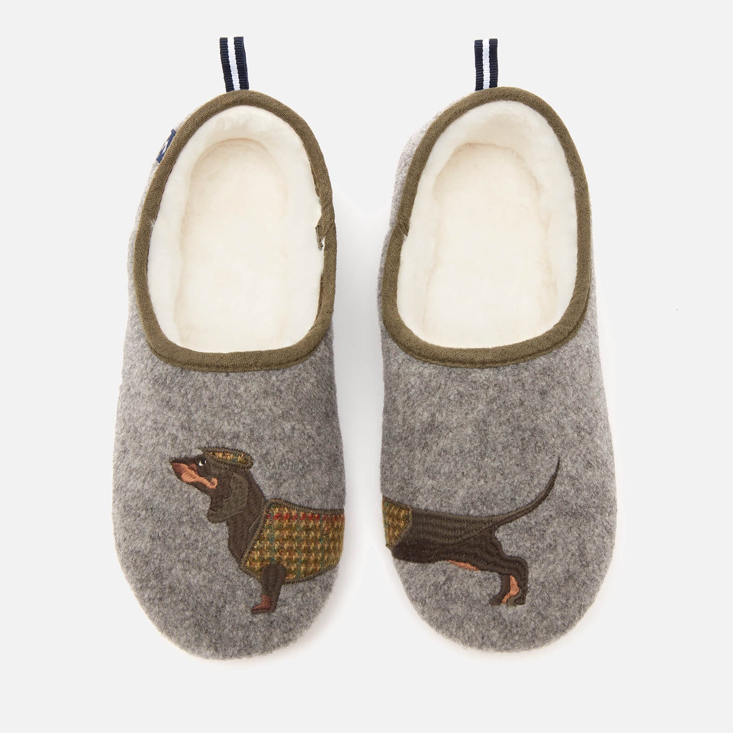 Joules Women's Slippet Felt Mule Applique Slippers Grey Dachshund
