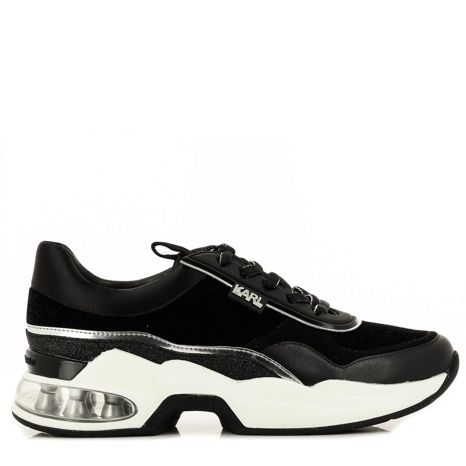 KARL LAGERFELD Women's Ventura Lazare Velvet Lace Trainers Black Mix Textile