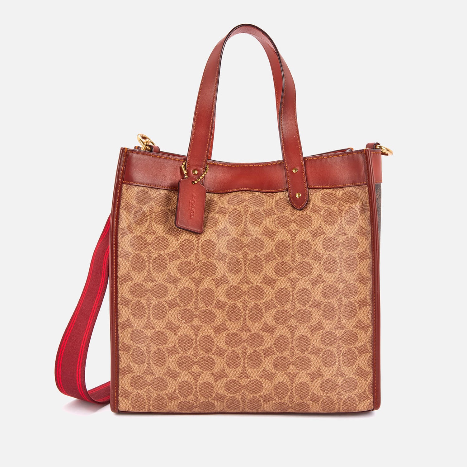 coach half flap signature card case tan rust