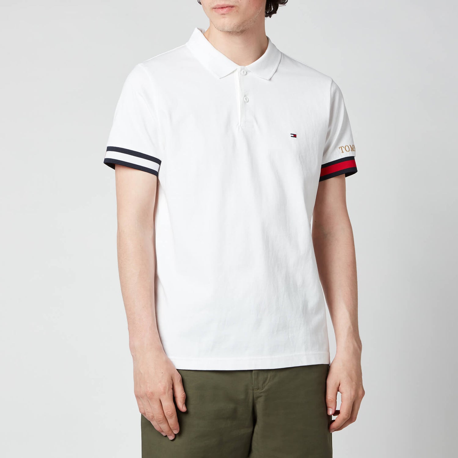 Tommy Hilfiger Men's Flag Cuff Slim Fit Polo Shirt - White | TheHut.com