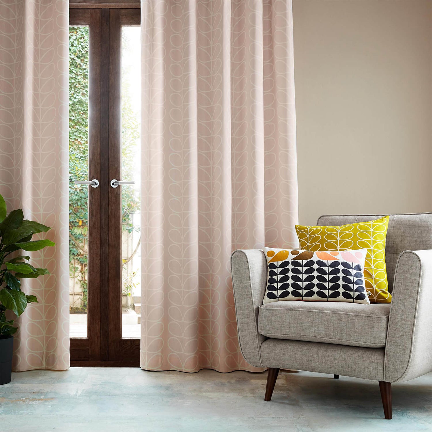 Orla Kiely Linear Stem Curtains Cloud Pink 66 x 72 Inches