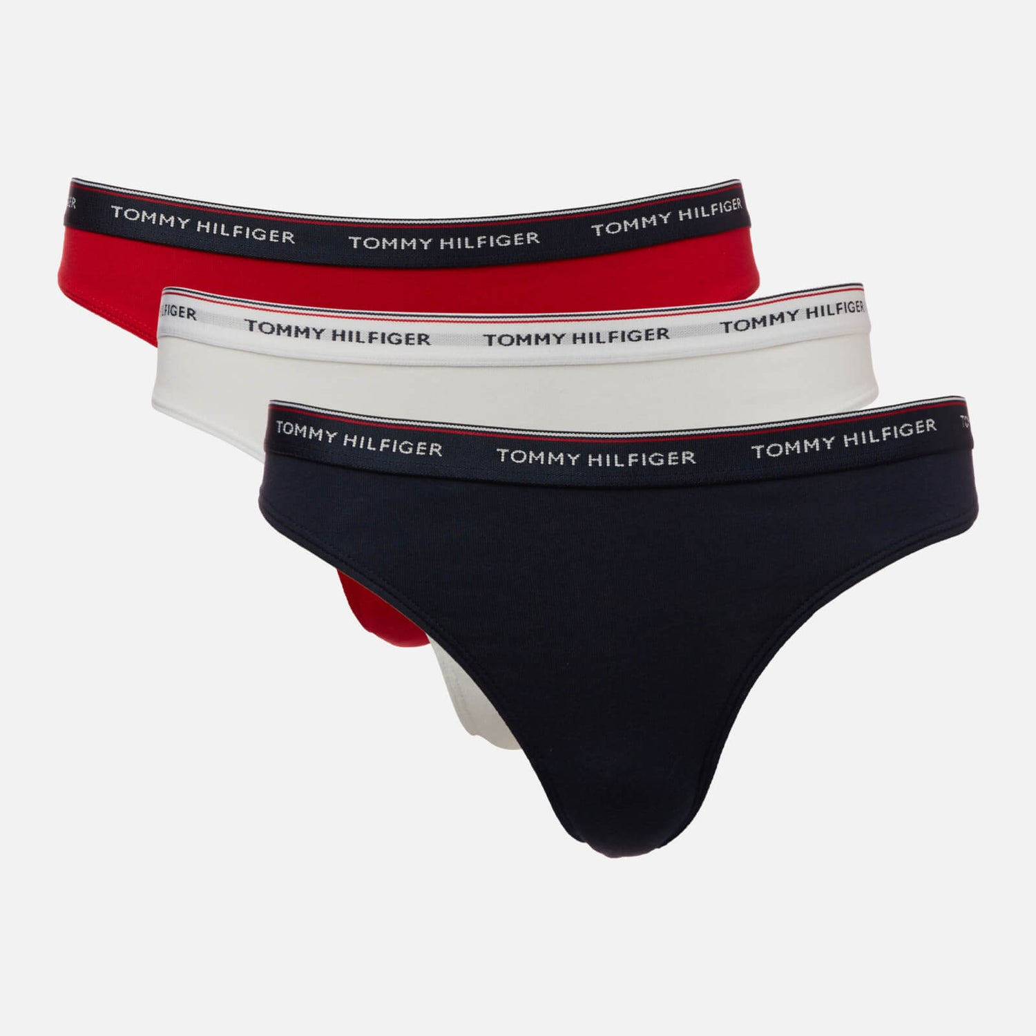 Tommy Hilfiger Women's 3 Pack Essential Thongs - White/Tango Red/Navy ...