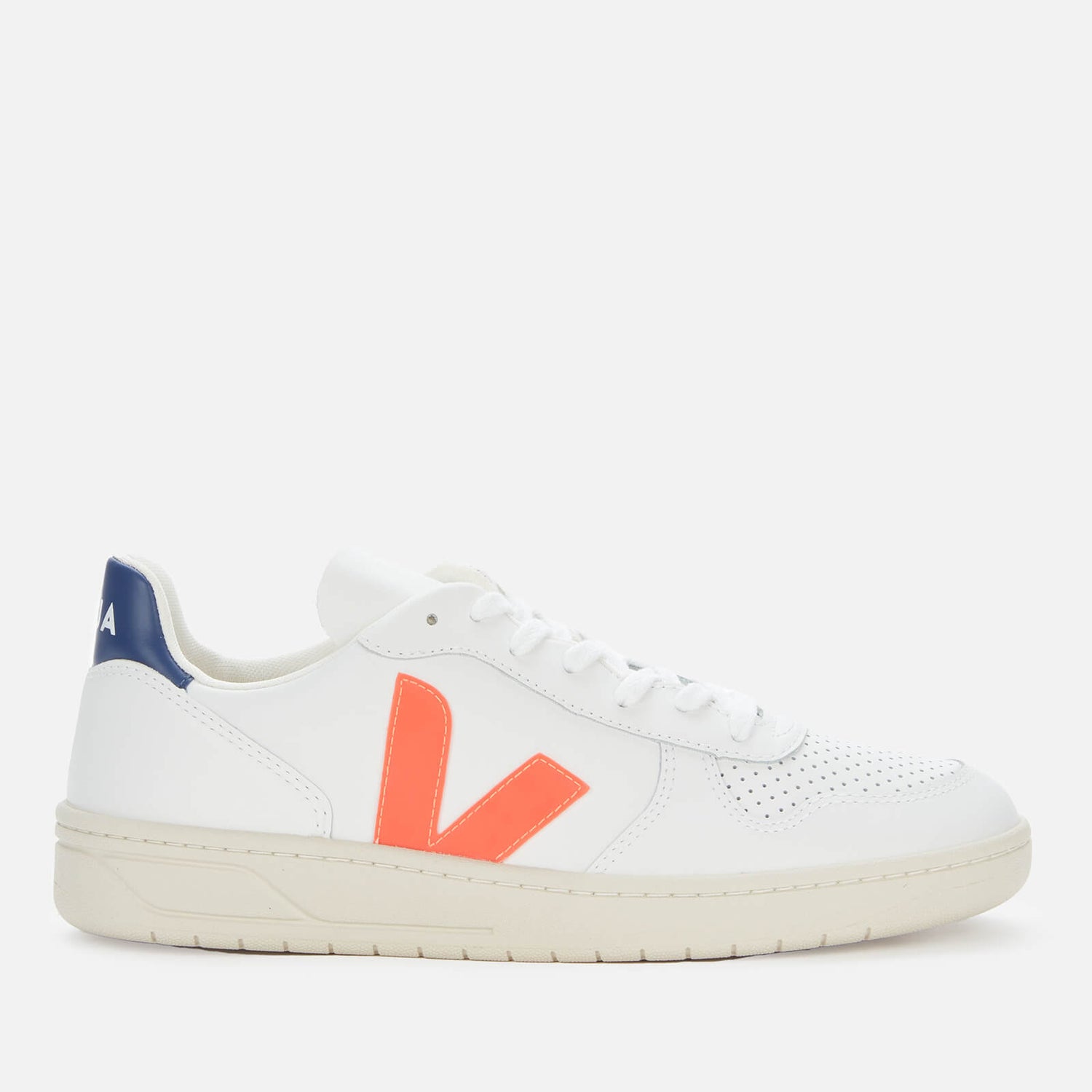 Veja Men's V10 Leather Trainers - Extra White/Fluo Orange/Cobalt - Free ...