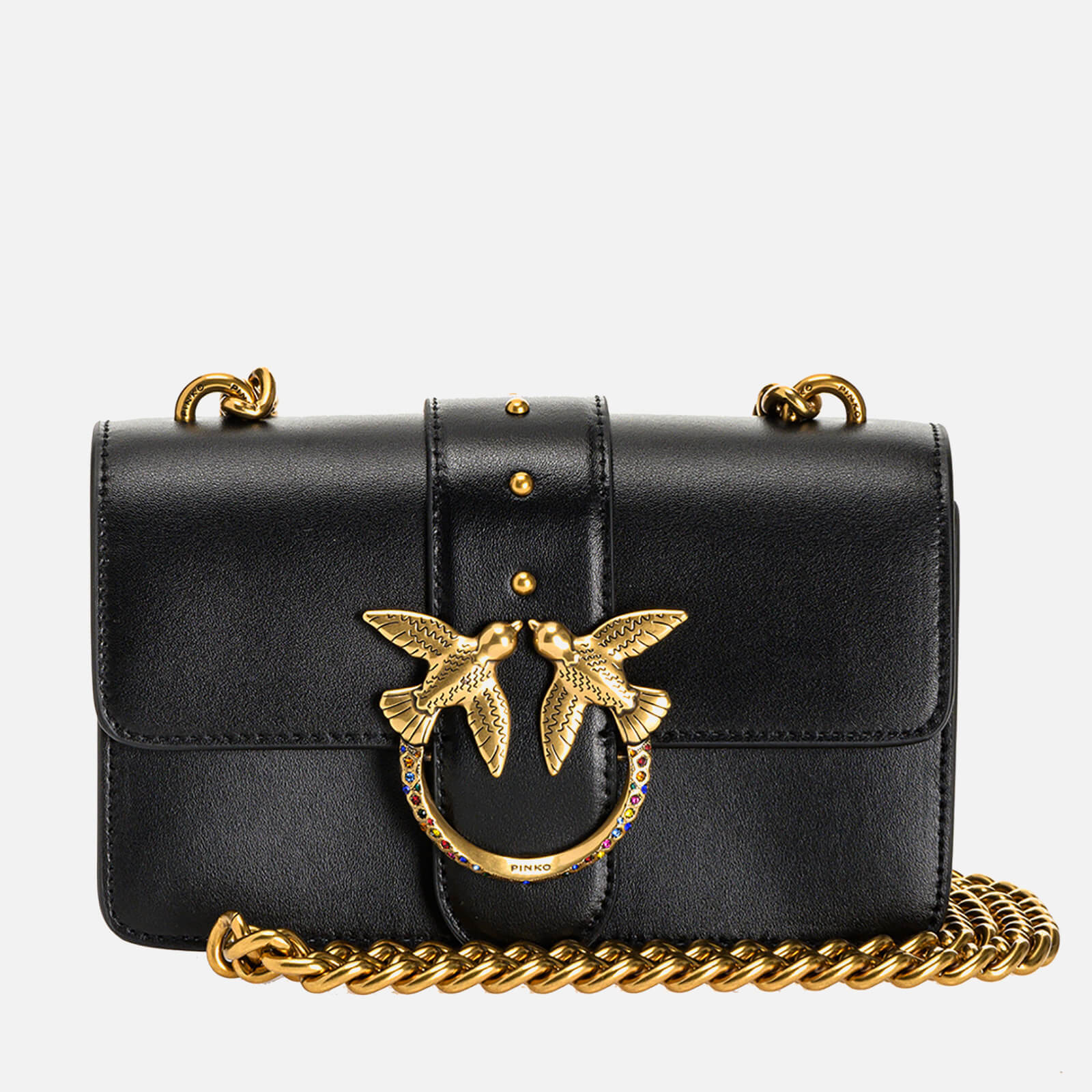 Original Pinko Style Black Leather Shoulder Bag Chain Strap Designer Women Handbag main image 0
