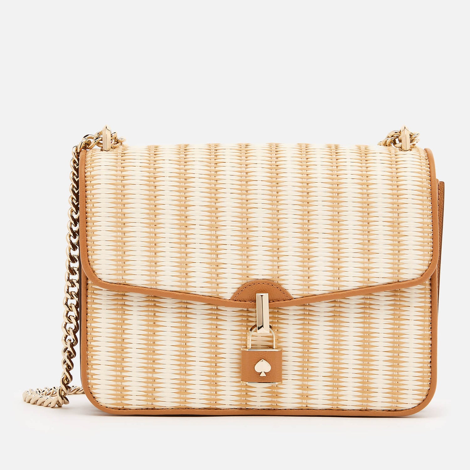 Kate Spade New York Women's Locket Straw Large Flap Shoulder Bag Natural