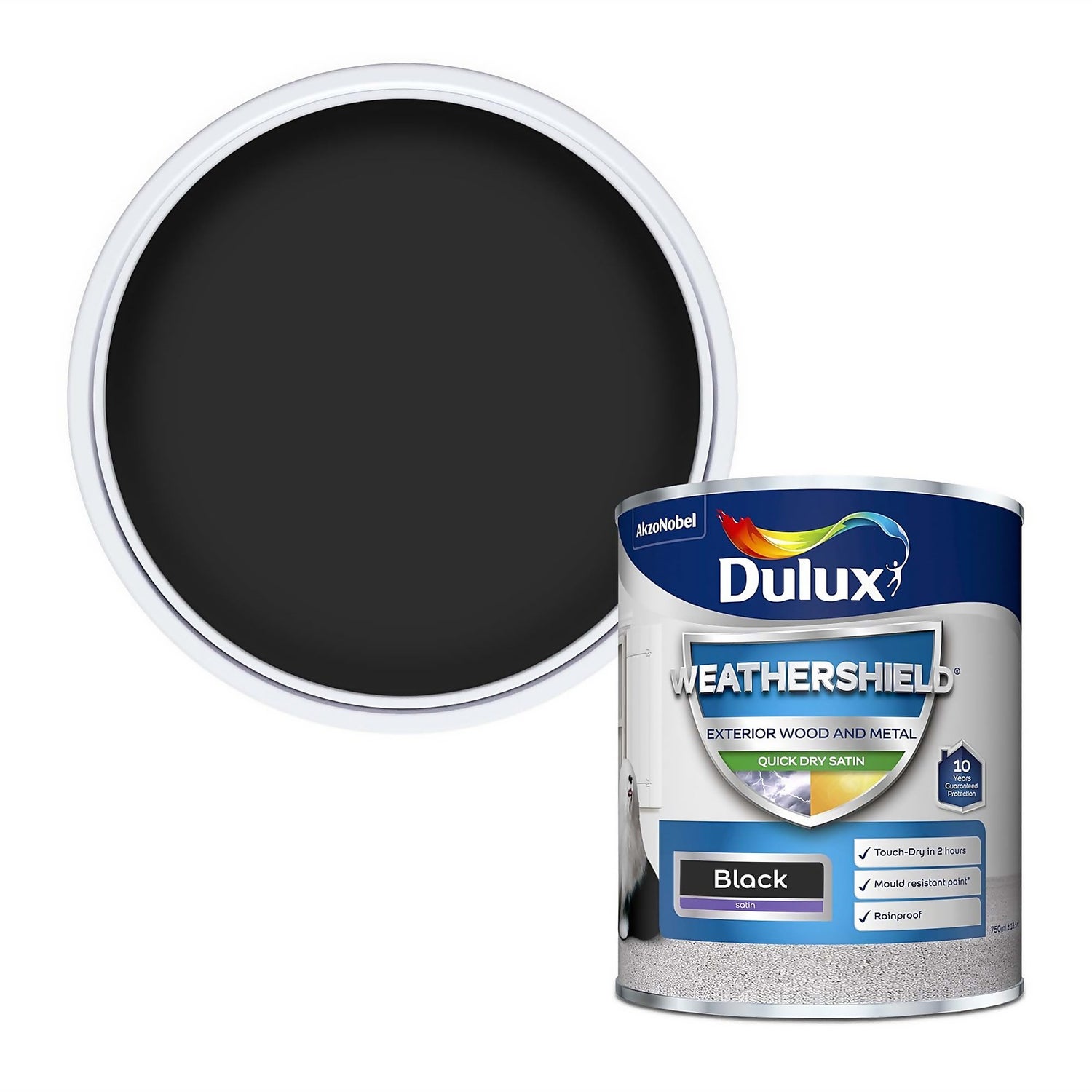 Dulux Weathershield Exterior Quick Dry Satin Paint Black 750ml