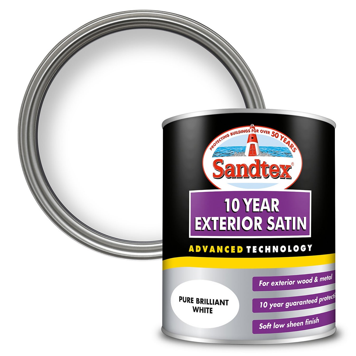 Sandtex Exterior 10 Year Satin Paint Pure Brilliant White 750ml